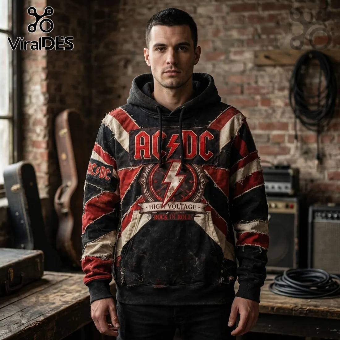 AC/DC High Voltage Rock N Roll Distressed Band Hoodie AC/DC High Voltage Rock N Roll Distressed Band Hoodie