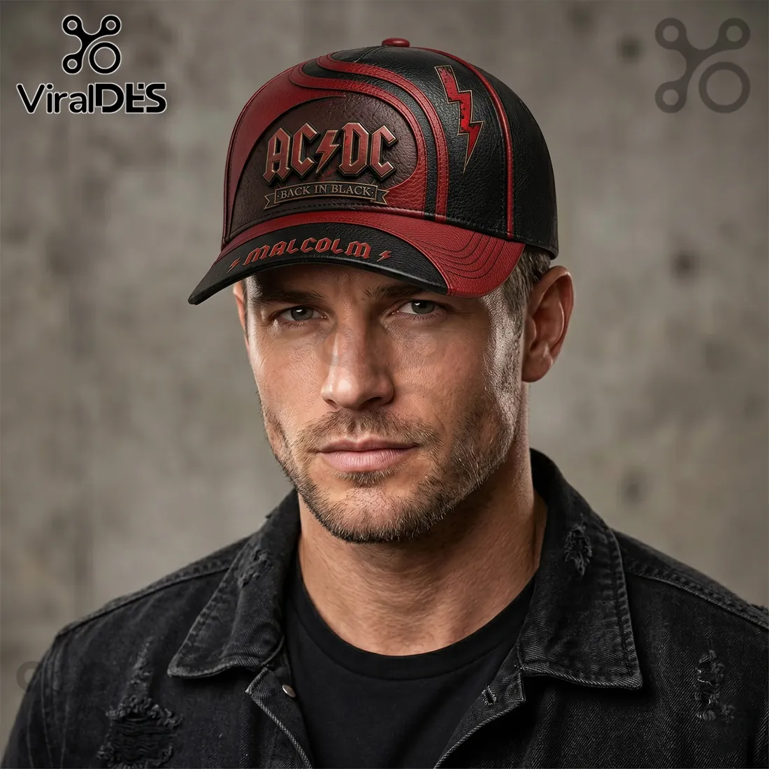 AC/DC Personalized Back In Black Faux Leather Baseball Cap AC/DC Personalized Back In Black Faux Leather Baseball Cap