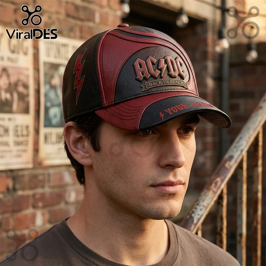 AC/DC Personalized Back In Black Faux Leather Baseball Cap AC/DC Personalized Back In Black Faux Leather Baseball Cap