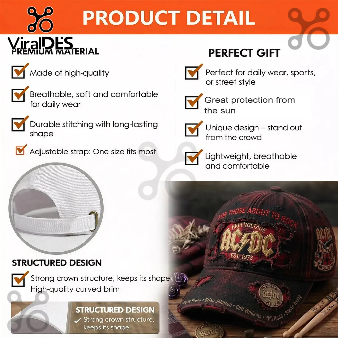 AC/DC Rock Band Distressed Baseball Cap Limited Edition AC/DC Rock Band Distressed Baseball Cap Limited Edition