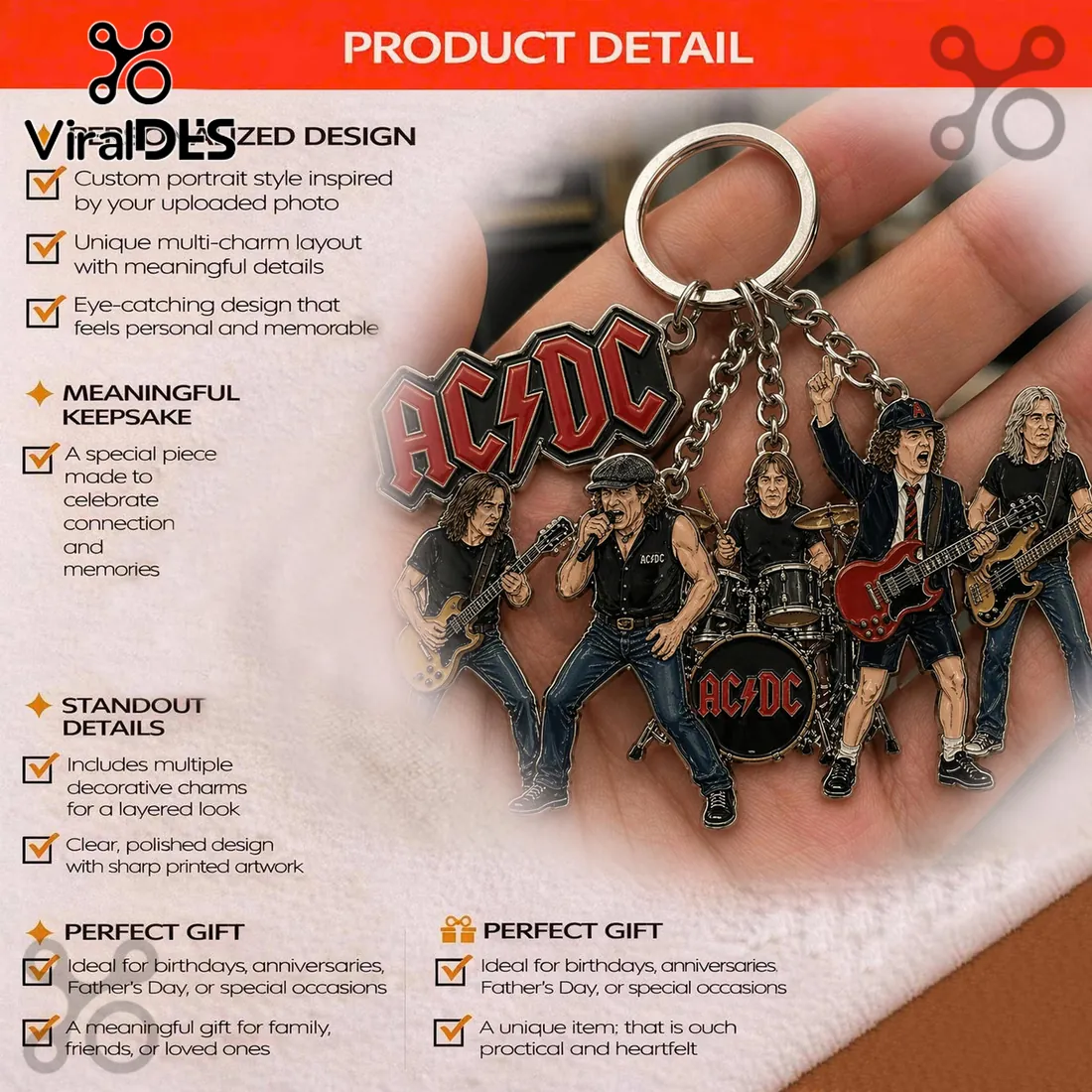 ACDC Rock Band Multi-Charm Metal Keychain 2026 ACDC Rock Band Multi-Charm Metal Keychain 2026
