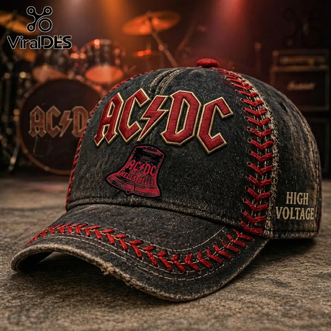 AC/DC Vintage Distressed Hell’s Bells High Voltage Baseball Cap AC/DC Vintage Distressed Hell’s Bells High Voltage Baseball Cap