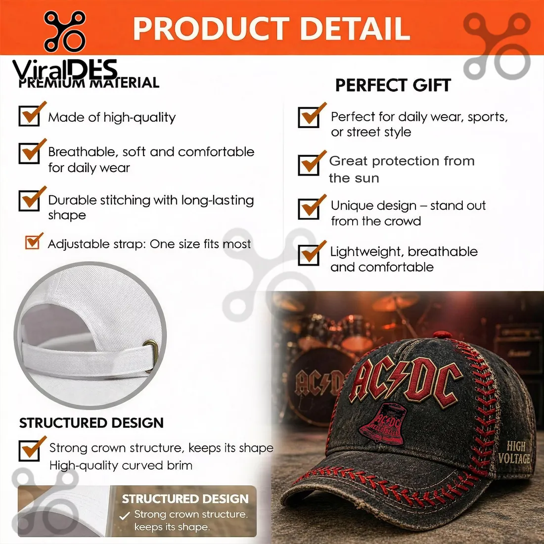 AC/DC Vintage Distressed Hell’s Bells High Voltage Baseball Cap AC/DC Vintage Distressed Hell’s Bells High Voltage Baseball Cap