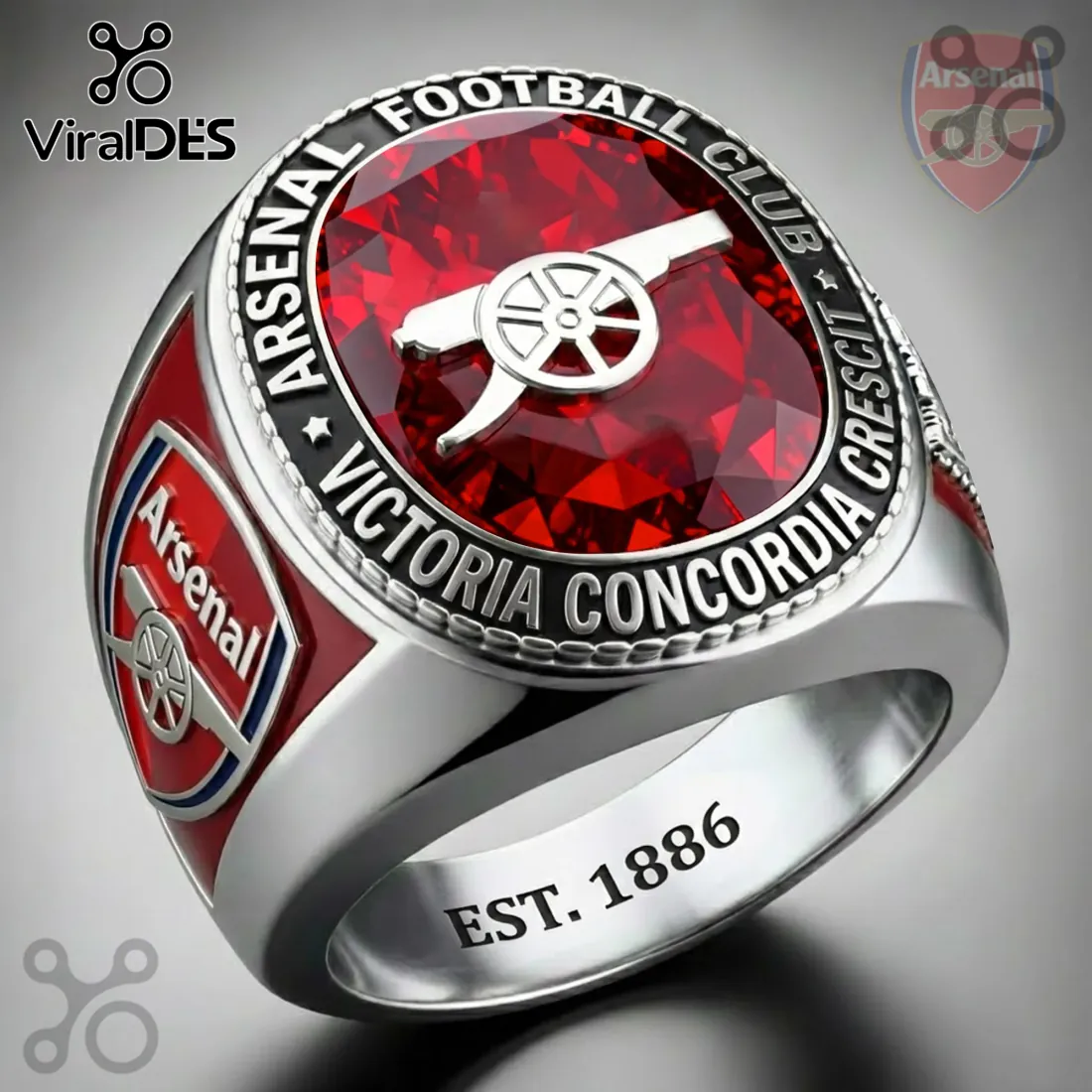Arsenal FC Commemorative Red Gemstone Silver Plated Ring Arsenal FC Commemorative Red Gemstone Silver Plated Ring