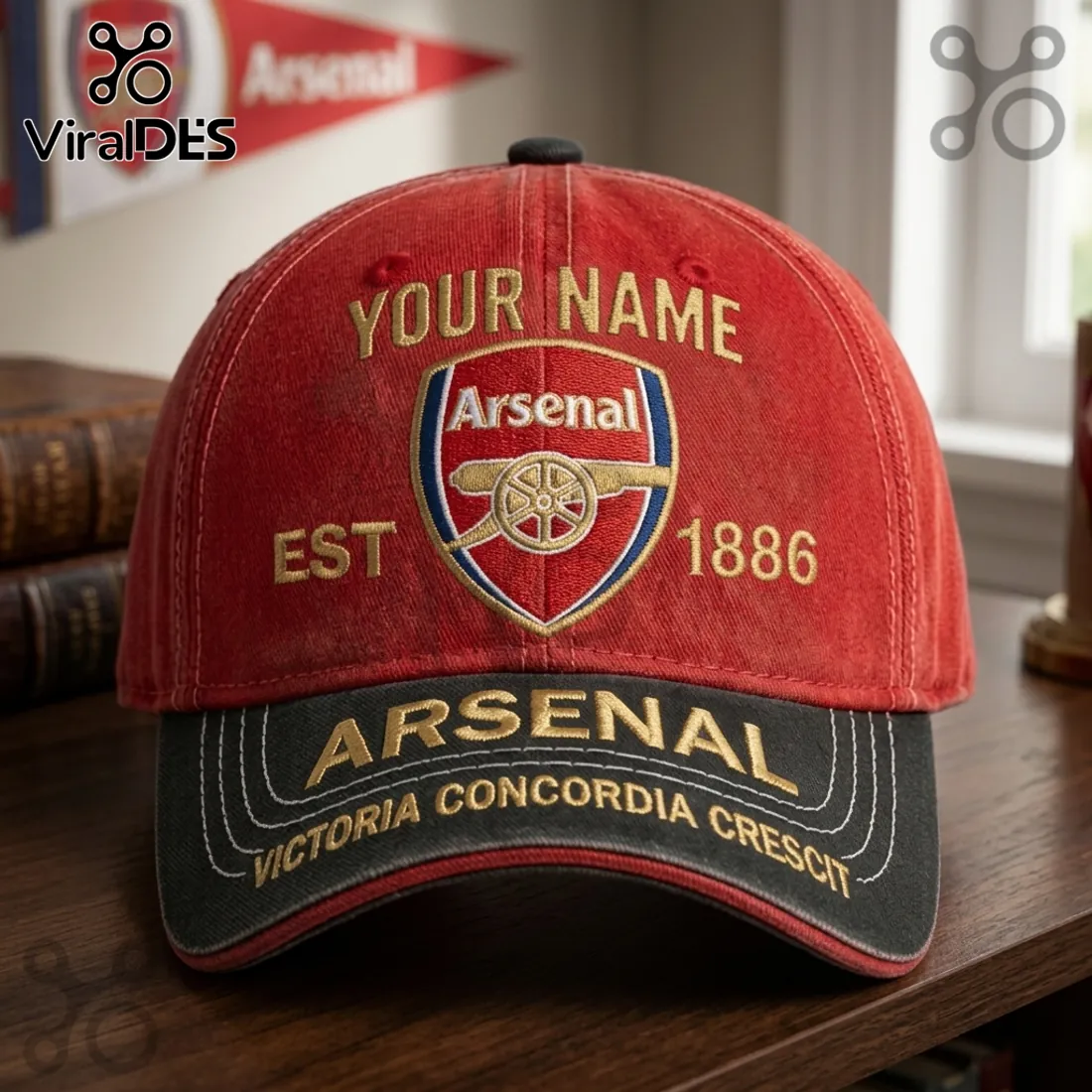 Arsenal FC Customizable Red Black Baseball Cap Arsenal FC Customizable Red Black Baseball Cap