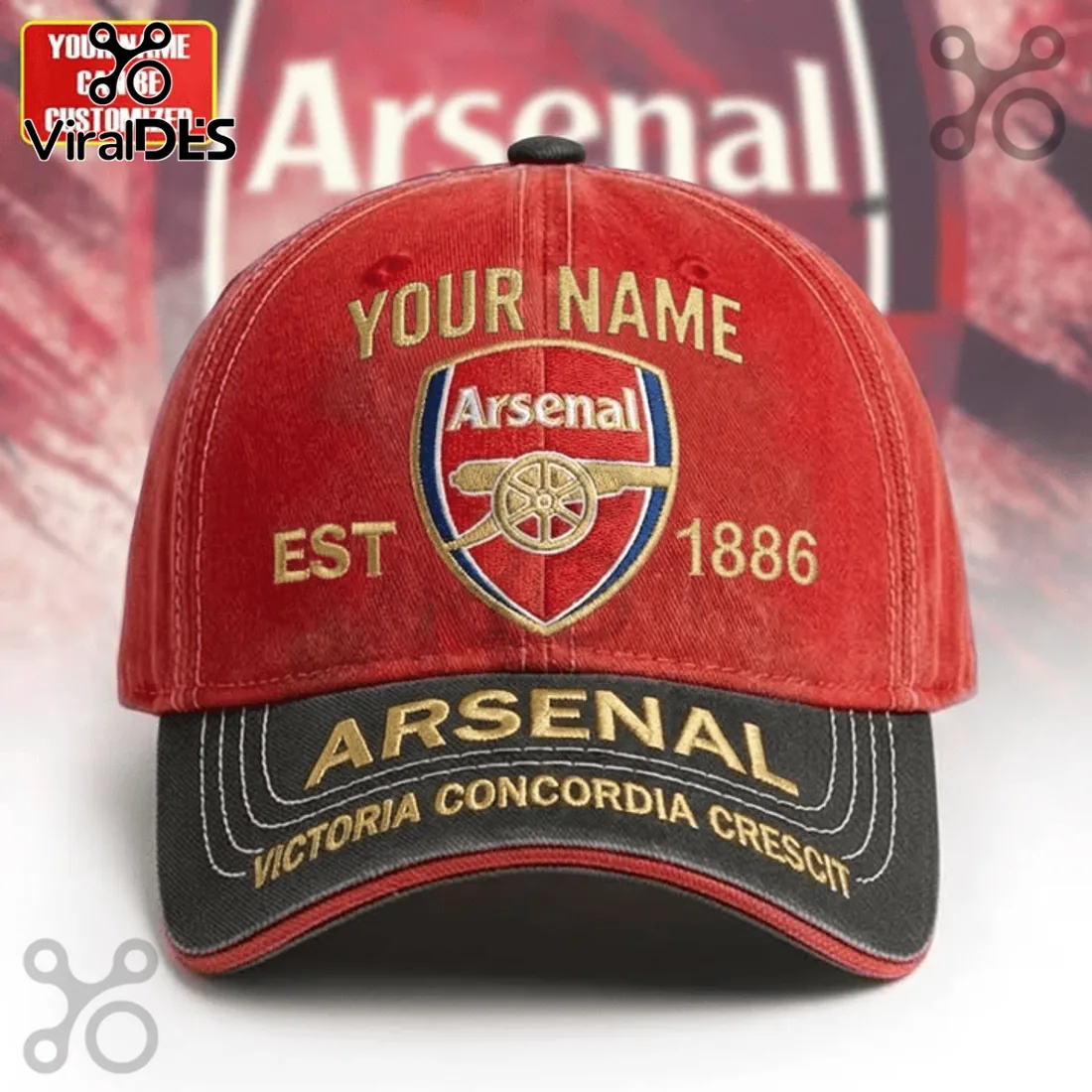 Arsenal FC Customizable Red Black Baseball Cap Arsenal FC Customizable Red Black Baseball Cap