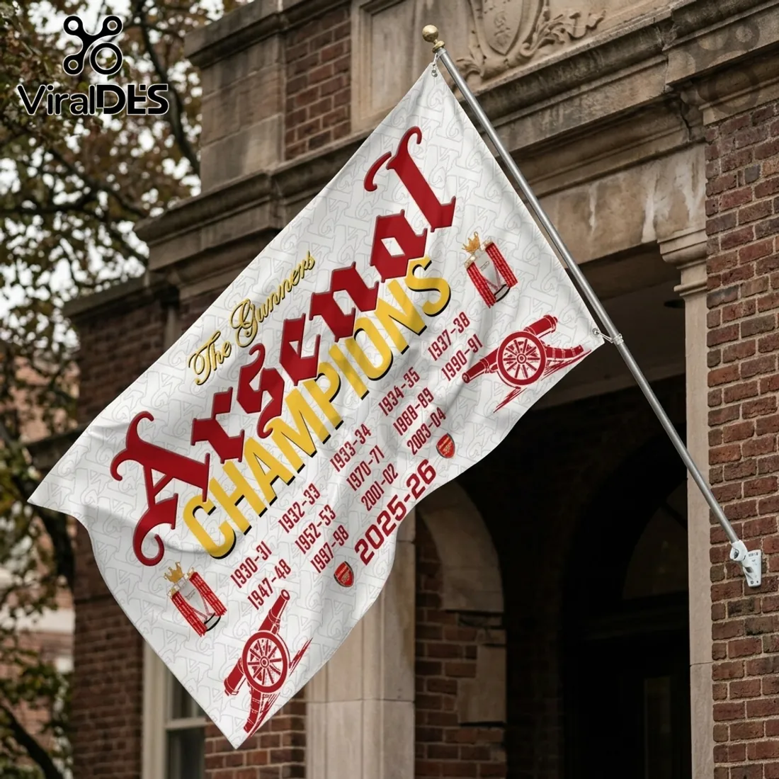 Arsenal FC Premier League Champions 2025-26 Double Sided House Flag Arsenal FC Premier League Champions 2025-26 Double Sided House Flag