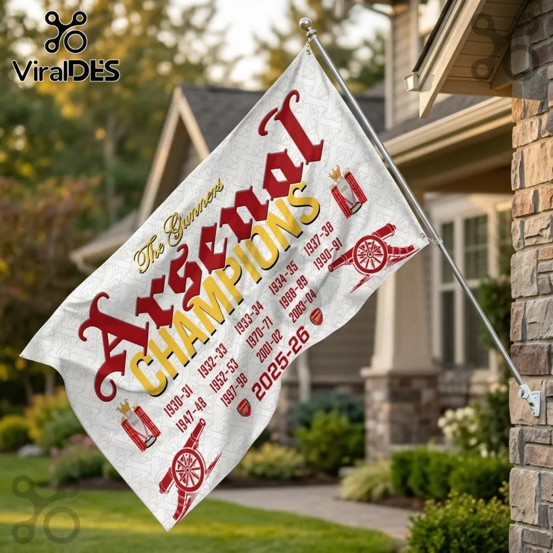 Arsenal FC Premier League Champions 2025-26 Double Sided House Flag Arsenal FC Premier League Champions 2025-26 Double Sided House Flag