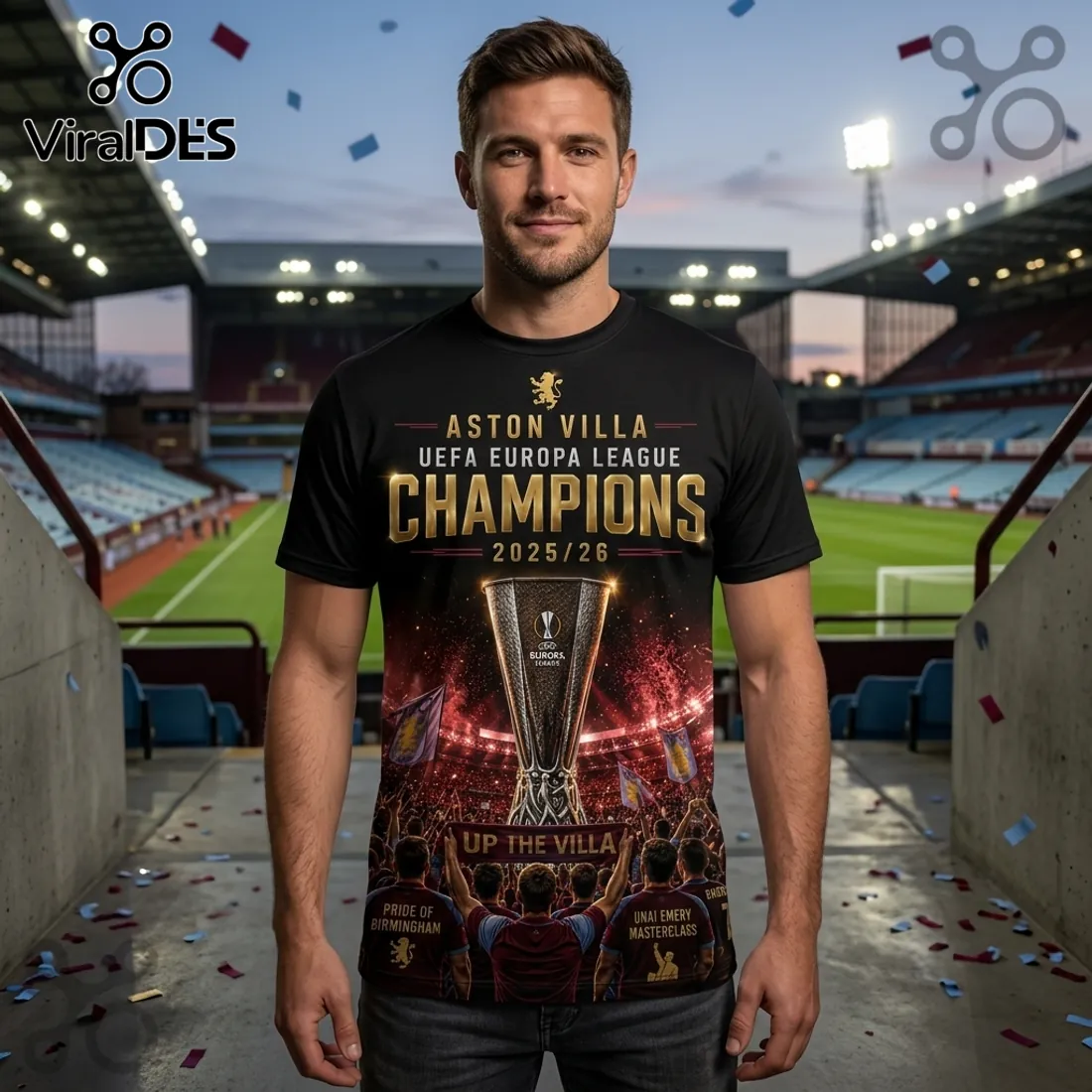 Aston Villa UEFA Europa League Champions 2025/26 T-Shirt Aston Villa UEFA Europa League Champions 2025/26 T-Shirt