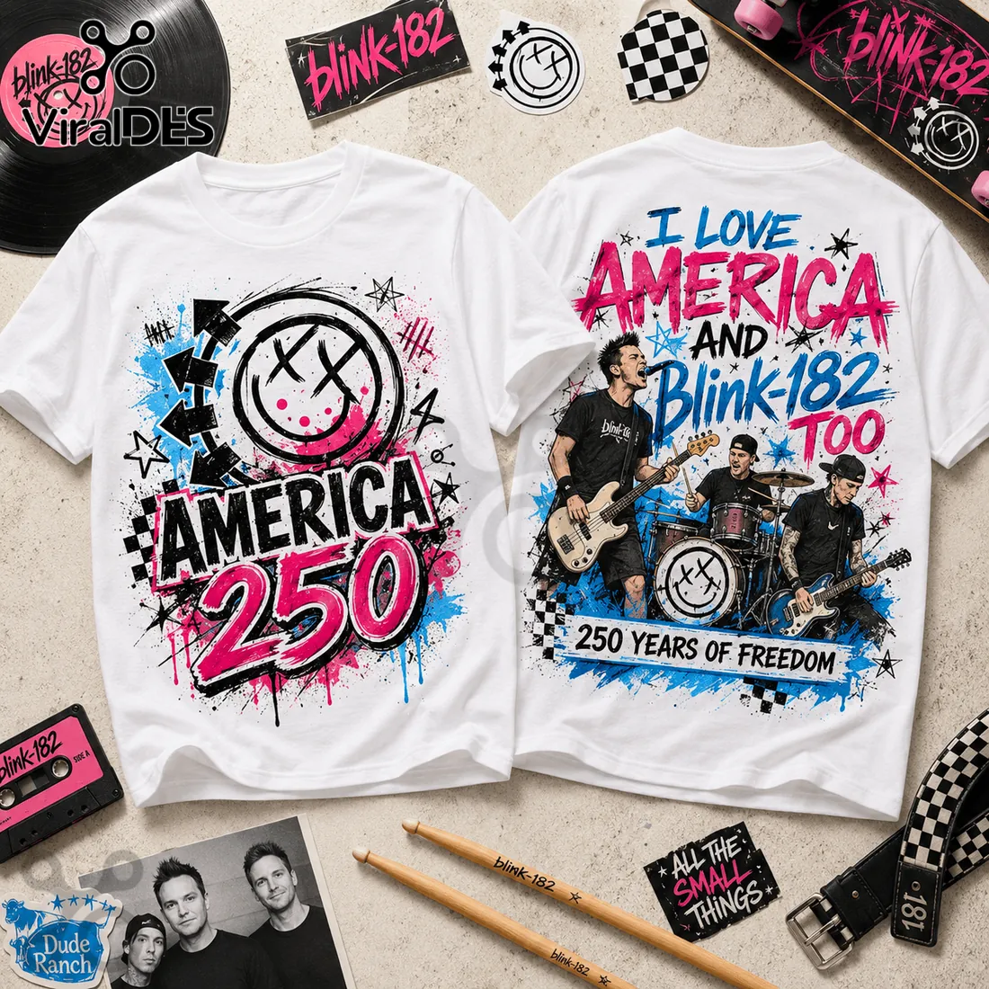 Blink-182 x America 250 Years Of Freedom Patriotic Graphic T-Shirt Blink-182 x America 250 Years Of Freedom Patriotic Graphic T-Shirt