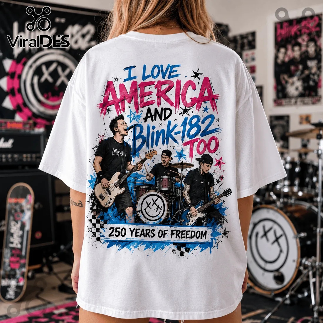 Blink-182 x America 250 Years Of Freedom Patriotic Graphic T-Shirt Blink-182 x America 250 Years Of Freedom Patriotic Graphic T-Shirt