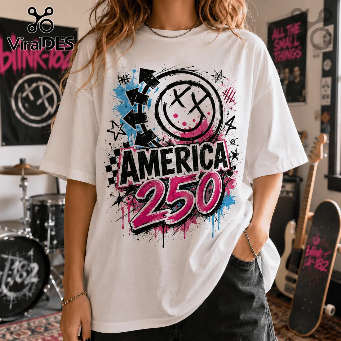 Blink-182 x America 250 Years Of Freedom Patriotic Graphic T-Shirt Blink-182 x America 250 Years Of Freedom Patriotic Graphic T-Shirt