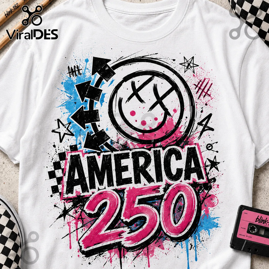 Blink-182 x America 250 Years Of Freedom Patriotic Graphic T-Shirt Blink-182 x America 250 Years Of Freedom Patriotic Graphic T-Shirt