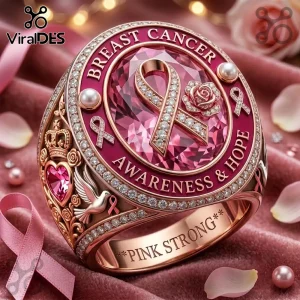 Breast Cancer Awareness Pink Ribbon Hope Diamond Ring