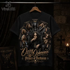 Black vintage style Ozzy Osbourne t-shirt with multiple career images, 