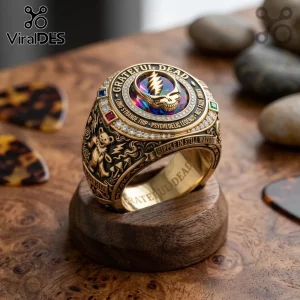 Grateful Dead Steal Your Face Psychedelic Gold Championship Ring