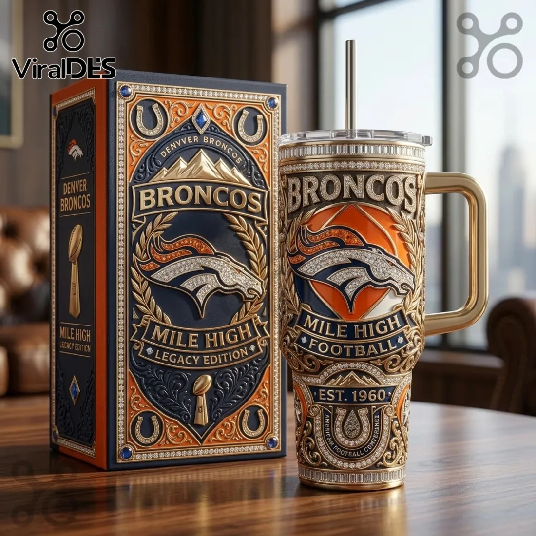Denver Broncos Premium Gold Diamond Legacy Edition 40oz Tumbler Denver Broncos Premium Gold Diamond Legacy Edition 40oz Tumbler