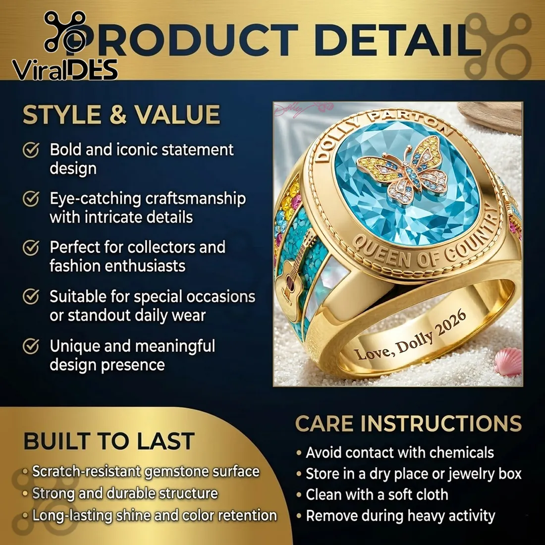 Dolly Parton Queen of Country Butterfly 2026 Gold Ring Dolly Parton Queen of Country Butterfly 2026 Gold Ring
