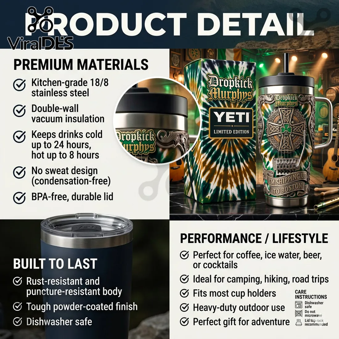 Dropkick Murphys Celtic Cross Irish Limited Edition Stanley Tumbler Dropkick Murphys Celtic Cross Irish Limited Edition Stanley Tumbler