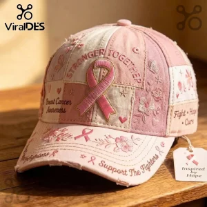 Breast Cancer Awareness Pink Ribbon Stronger Together Baseball Cap