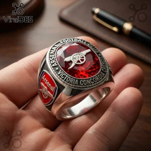 Arsenal FC Commemorative Red Gemstone Silver Plated Ring