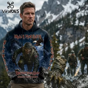 Iron Maiden Run For Your Lives 2026 tour hoodie with Eddie graphic, eagle, and mountain battlefield background!