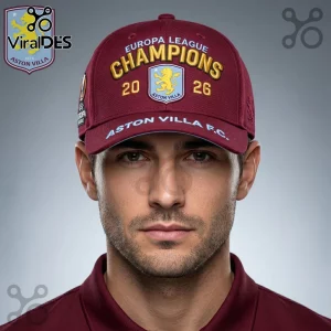 Maroon Aston Villa FC Europa League Champions 2026 baseball cap with gold and white embroidered text and team crest!
