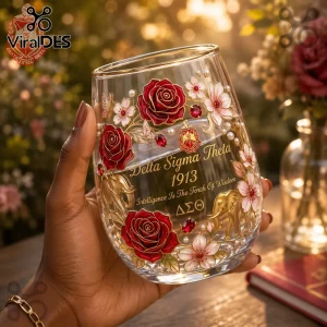 Delta Sigma Theta Sorority 1913 Founders Red Rose Drinking Glass