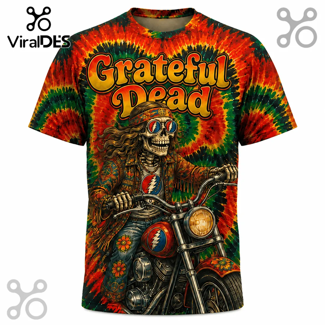 Grateful Dead Psychedelic Skeleton Motorcycle Rider Shirt Grateful Dead Psychedelic Skeleton Motorcycle Rider Shirt