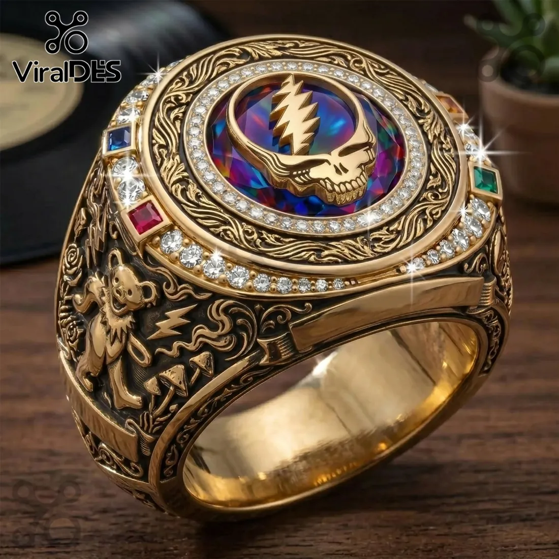 Grateful Dead Steal Your Face Psychedelic Gold Championship Ring Grateful Dead Steal Your Face Psychedelic Gold Championship Ring