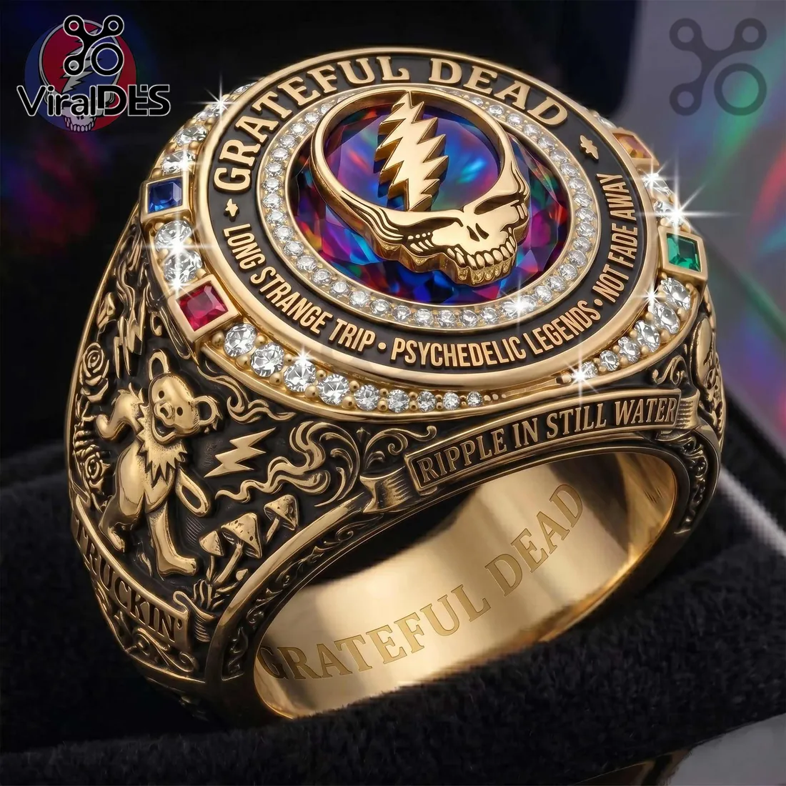 Grateful Dead Steal Your Face Psychedelic Gold Championship Ring Grateful Dead Steal Your Face Psychedelic Gold Championship Ring