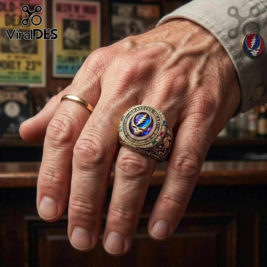 Grateful Dead Steal Your Face Psychedelic Gold Championship Ring Grateful Dead Steal Your Face Psychedelic Gold Championship Ring