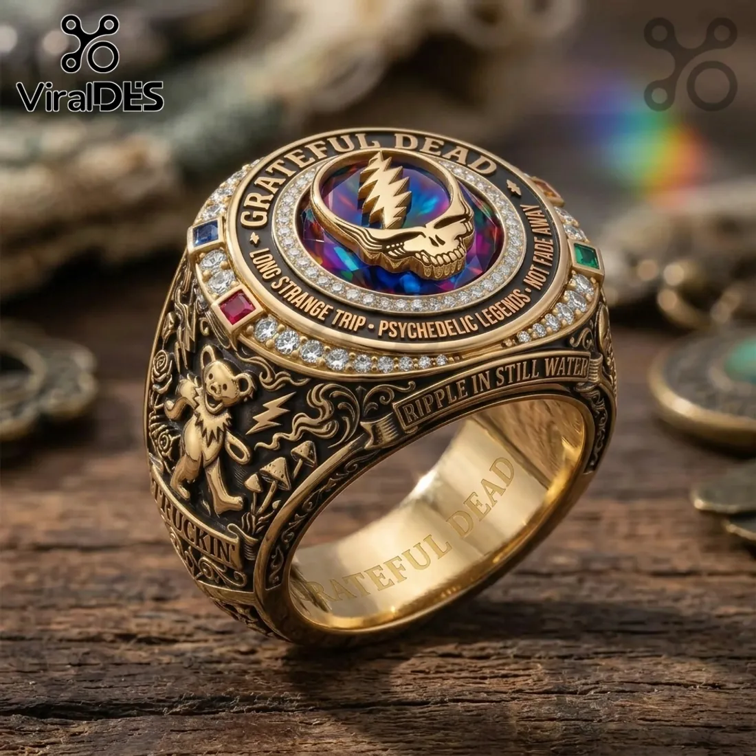 Grateful Dead Steal Your Face Psychedelic Gold Championship Ring Grateful Dead Steal Your Face Psychedelic Gold Championship Ring