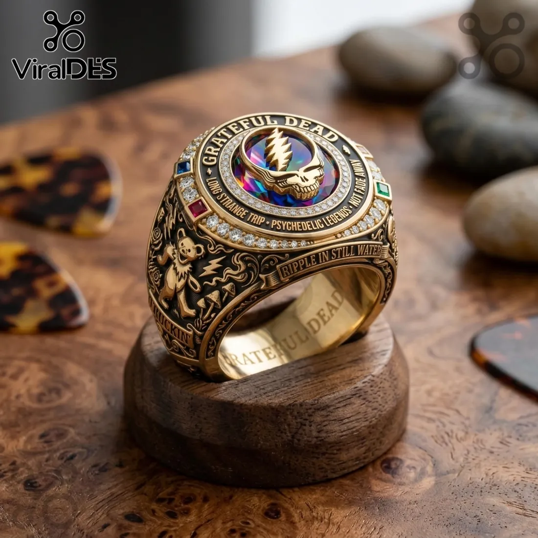 Grateful Dead Steal Your Face Psychedelic Gold Championship Ring Grateful Dead Steal Your Face Psychedelic Gold Championship Ring