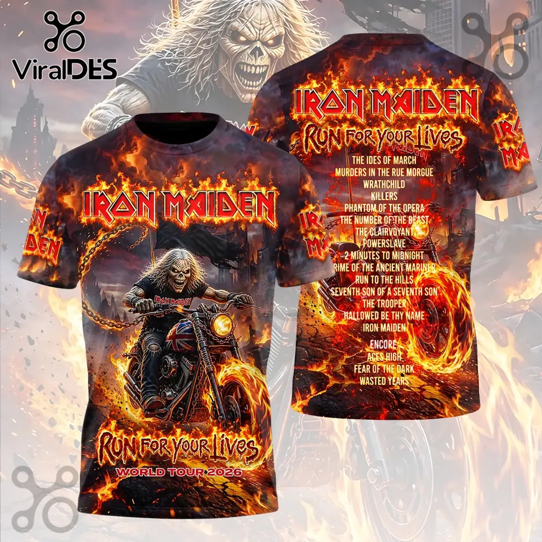 Iron Maiden Run For Your Lives 2026 World Tour 3D T-Shirt Iron Maiden Run For Your Lives 2026 World Tour 3D T-Shirt