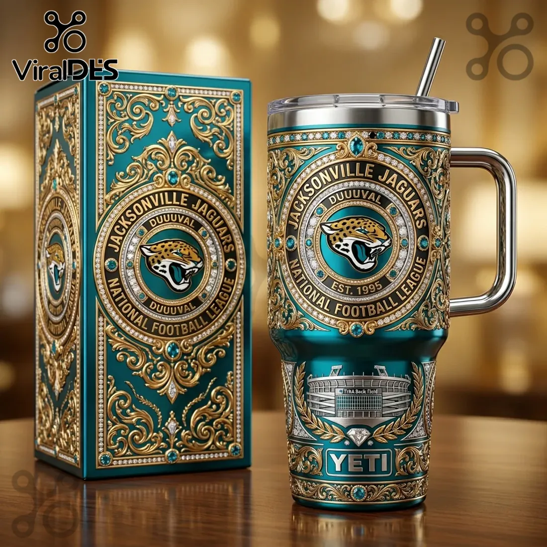 Jacksonville Jaguars Regal Emerald Gold 40oz Stanley Tumbler Jacksonville Jaguars Regal Emerald Gold 40oz Stanley Tumbler