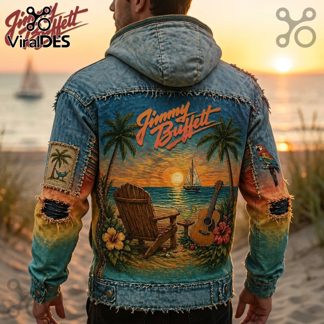 Jimmy Buffett Margaritaville Tropical Beach Sunset Distressed Hoodie Jimmy Buffett Margaritaville Tropical Beach Sunset Distressed Hoodie