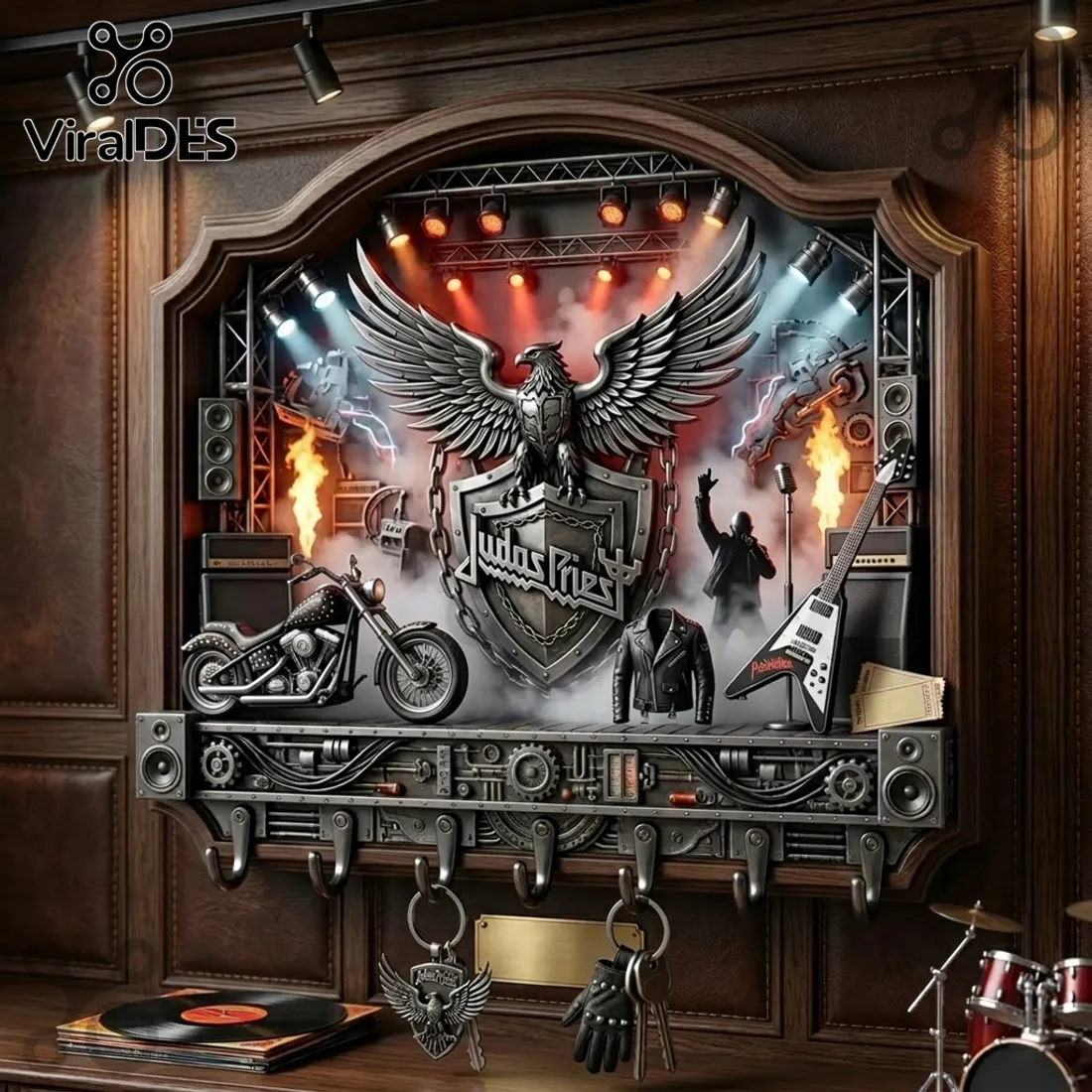 Judas Priest 3D Heavy Metal Concert Stage Biker Theme Wall Key Rack Judas Priest 3D Heavy Metal Concert Stage Biker Theme Wall Key Rack