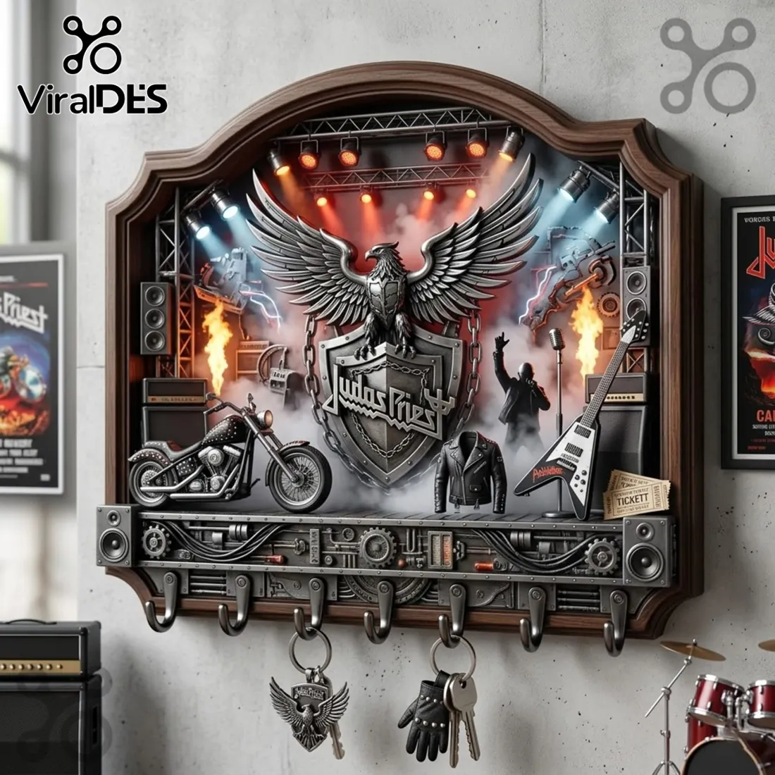 Judas Priest 3D Heavy Metal Concert Stage Biker Theme Wall Key Rack Judas Priest 3D Heavy Metal Concert Stage Biker Theme Wall Key Rack