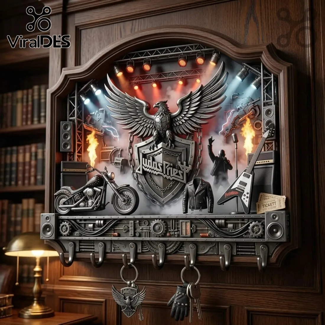 Judas Priest 3D Heavy Metal Concert Stage Biker Theme Wall Key Rack Judas Priest 3D Heavy Metal Concert Stage Biker Theme Wall Key Rack