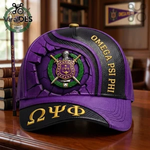 Omega Psi Phi Premium Embroidered Crest Purple Black Baseball Cap