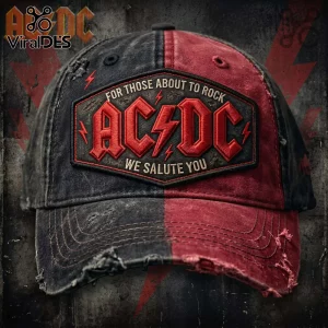 Distressed black and red baseball cap with embroidered ACDC For Those About To Rock We Salute You patch!