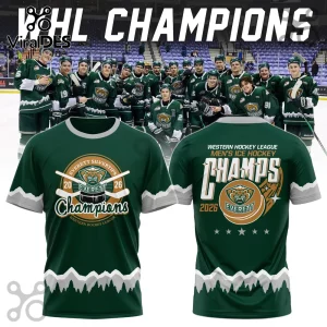 Green hockey fan shirt, Everett Silvertips 2026 Champions, bear logo, hockey sticks, 