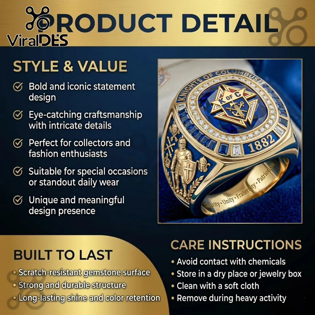 Knights of Columbus 1882 Founding Gold Blue Stone Ring Knights of Columbus 1882 Founding Gold Blue Stone Ring
