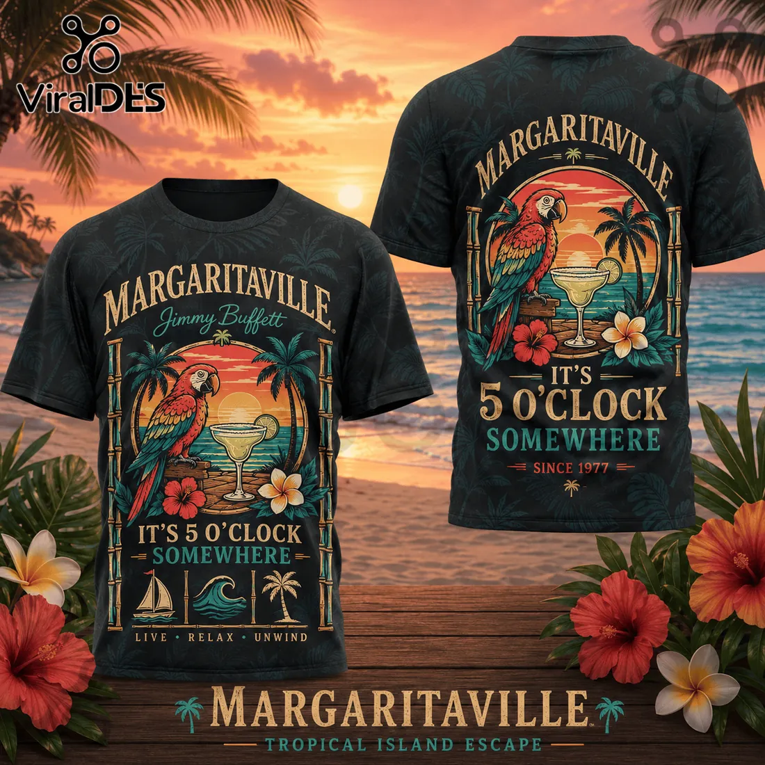 Margaritaville Jimmy Buffett Since 1977 Parrot Sunset Beach Shirt Margaritaville Jimmy Buffett Since 1977 Parrot Sunset Beach Shirt