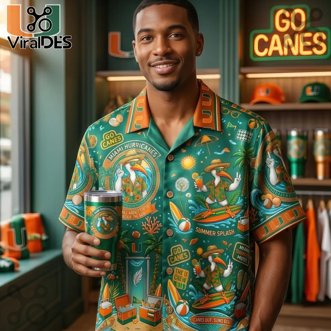 Miami Hurricanes Sebastian Mascot Tropical Beach Summer Hawaiian Shirt Miami Hurricanes Sebastian Mascot Tropical Beach Summer Hawaiian Shirt