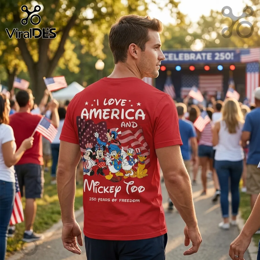 Mickey Mouse Patriotic America 250th Anniversary Red T-Shirt Mickey Mouse Patriotic America 250th Anniversary Red T-Shirt
