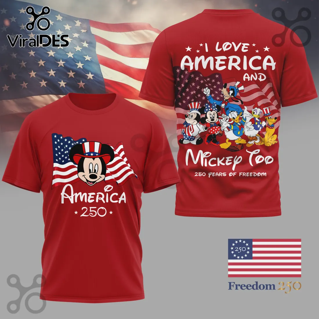 Mickey Mouse Patriotic America 250th Anniversary Red T-Shirt Mickey Mouse Patriotic America 250th Anniversary Red T-Shirt