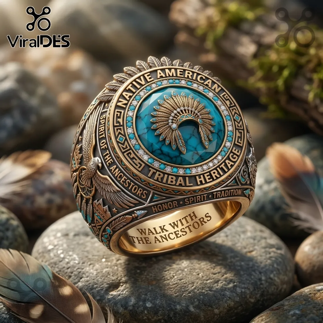 Native American Tribal Heritage Turquoise Headdress Spirit Ancestors Ring Native American Tribal Heritage Turquoise Headdress Spirit Ancestors Ring