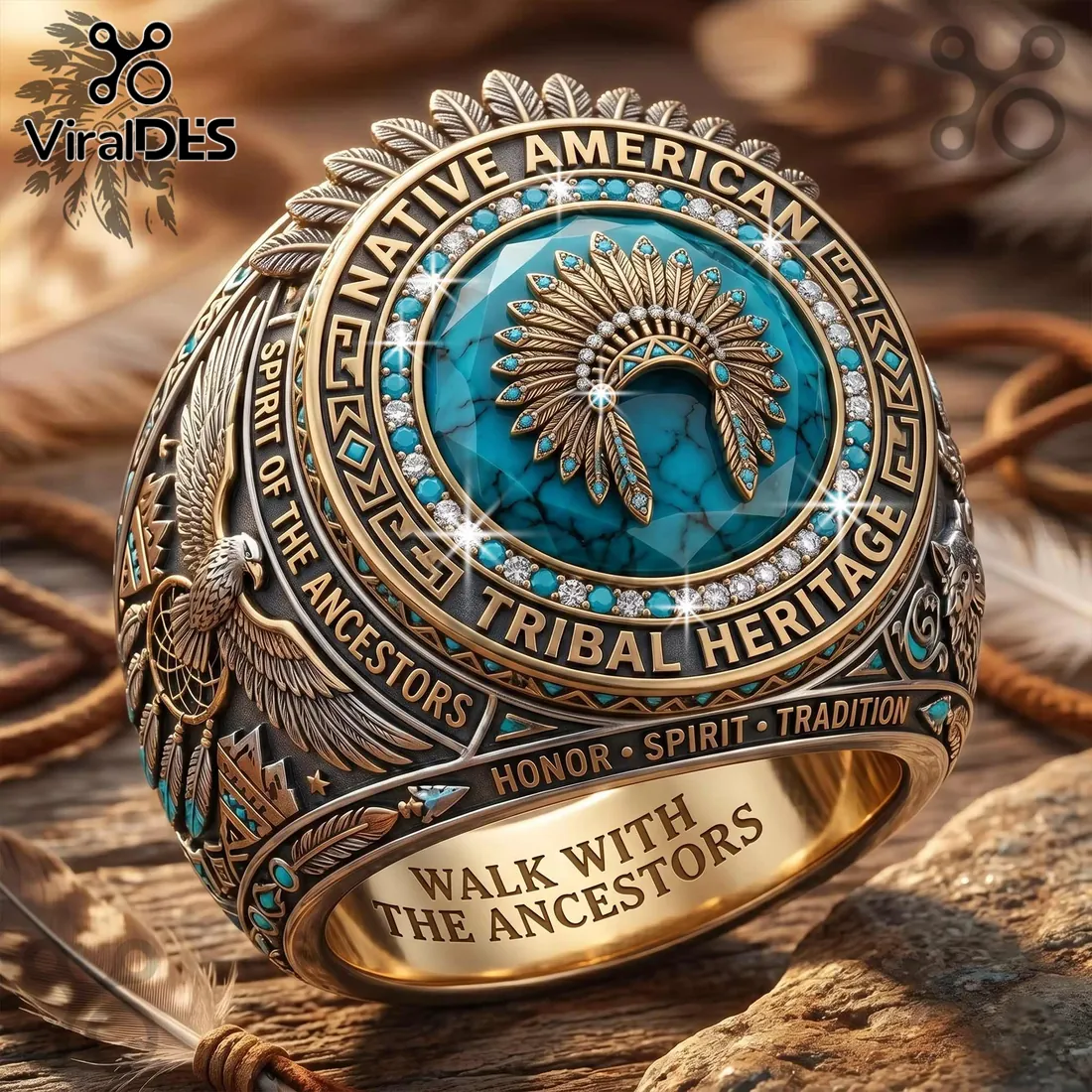 Native American Tribal Heritage Turquoise Headdress Spirit Ancestors Ring Native American Tribal Heritage Turquoise Headdress Spirit Ancestors Ring